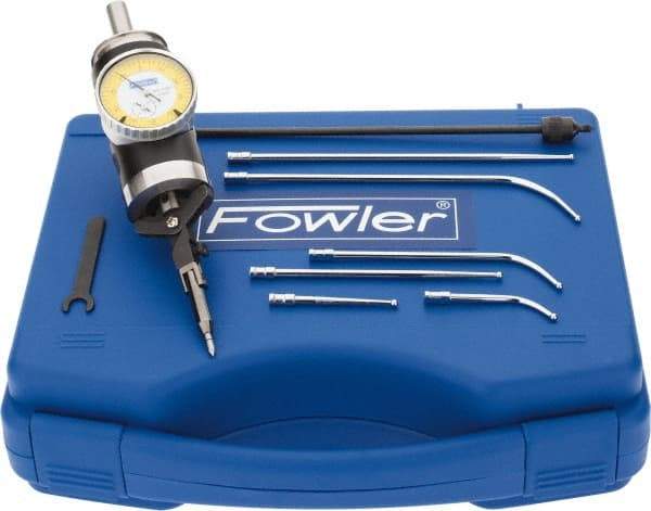 Fowler - 7 Piece, 0" to 1/4" Measuring Range, 1.6" Dial Diam, 0-50 Dial Reading, White Dial Test Indicator Kit - 0.0005" Dial Graduation - Eagle Tool & Supply