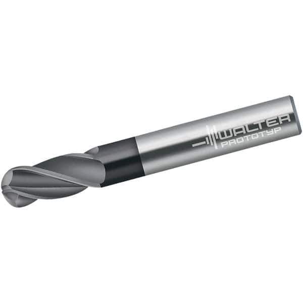 Walter-Prototyp - 6mm Diam, 13mm LOC, 4 Flute Solid Carbide Ball End Mill - TiAlN Finish, Single End, 80mm OAL, 6mm Shank Diam, Spiral Flute - Eagle Tool & Supply