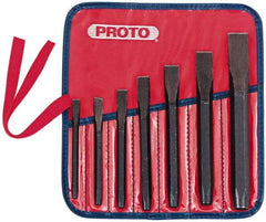 Proto - 7 Piece Cold Chisel Set - 10-11/16" OAL, Steel, Sizes Included 5/16 to 7/8" - Eagle Tool & Supply