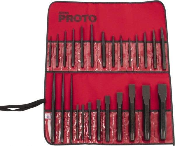 Proto - 26 Piece Punch & Chisel Set - 1/4 to 1-3/16" Chisel, 3/32 to 1/4" Punch, Hex Shank - Eagle Tool & Supply