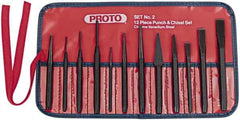 Proto - 12 Piece Punch & Chisel Set - 3/16 to 1/2" Chisel, 3/32 to 3/8" Punch, Hex Shank - Eagle Tool & Supply