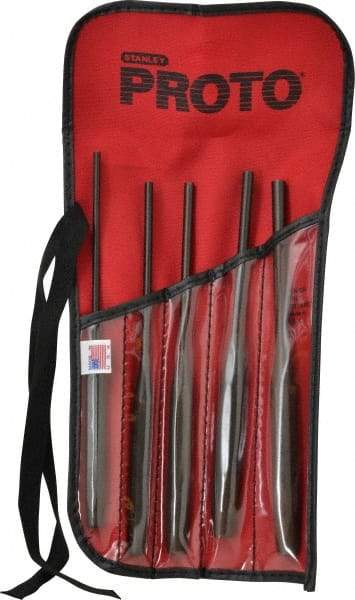 Proto - 5 Piece, 5/32 to 5/16", Pin Punch Set - Hex Shank, Steel, Comes in Tool Roll - Eagle Tool & Supply