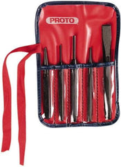 Proto - 5 Piece Punch & Chisel Set - 5/8" Chisel, 1/8 to 3/8" Punch, Hex Shank - Eagle Tool & Supply