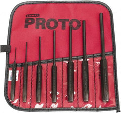 Proto - 7 Piece, 1/16 to 1/4", Pin Punch Set - Hex Shank, Steel, Comes in Tool Roll - Eagle Tool & Supply