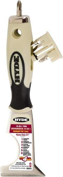 Hyde Tools - 2-1/2" Wide Chisel Edge Blade Stainless Steel 10-In-1 Tool - Stiff, Soft Grip Polypropylene Handle, 8-1/4" OAL - Eagle Tool & Supply