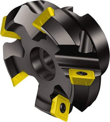 Sandvik Coromant - 100mm Cut Diam, 32mm Arbor Hole, 6mm Max Depth of Cut, 45° Indexable Chamfer & Angle Face Mill - 10 Inserts, R245-12T3.. Insert, Right Hand Cut, Series CoroMill 245 - Eagle Tool & Supply