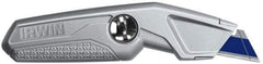 Irwin - Fixed Utility Knife - 5-3/4" Blade, Silver Aluminum Handle, 3 Blades Included - Eagle Tool & Supply