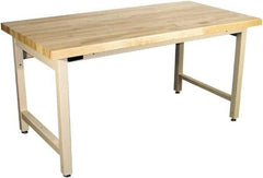 Proline - 60 Wide x 30" Deep x 36" High, Butcher Block Maple Workbench - Adjustable Height Legs, Beige - Eagle Tool & Supply