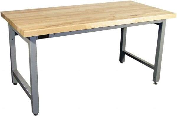 Proline - 60 Wide x 36" Deep x 36" High, Butcher Block Maple Workbench - Adjustable Height Legs, Gray - Eagle Tool & Supply