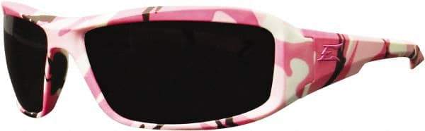 Edge Eyewear - Smoke Lenses, Framed Safety Glasses - Scratch Resistant, White, Pink, Black Nylon Frame, Size Universal, Wrap Around - Eagle Tool & Supply