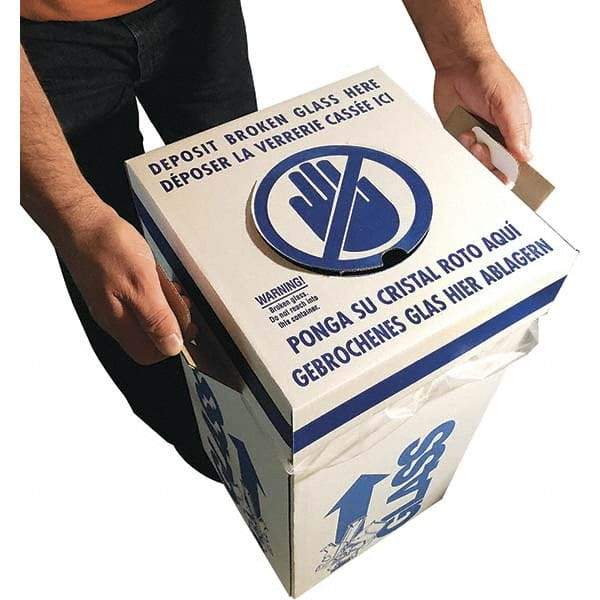 Dynalon Labware - 14 Gal White Rectangle Recycling Container - Cardboard with Plastic Liner, Blue Safety Graphic, Lid Included - Eagle Tool & Supply