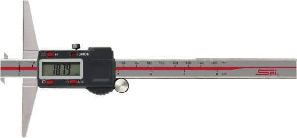SPI - 0" to 12" Electronic Depth Gage - 0.0015" Accuracy, 0.0005" Resolution, 6" Base Length - Eagle Tool & Supply