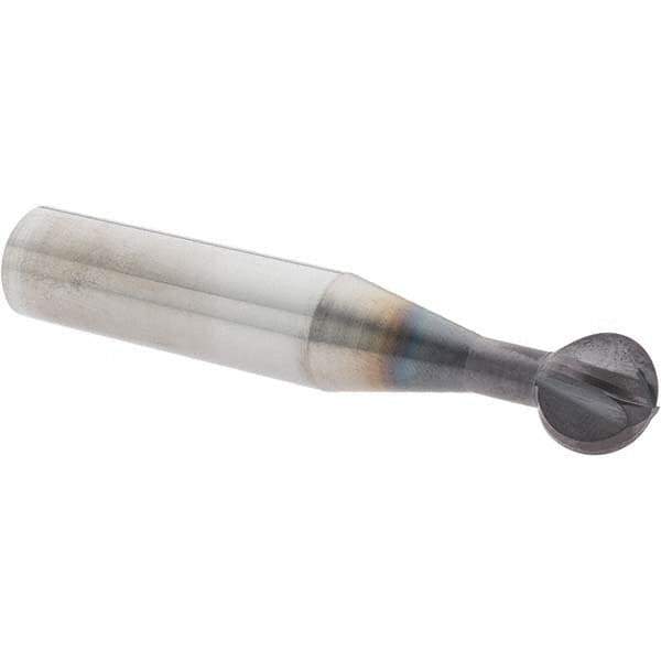 Accupro - 1/2" Diam, 0.466" LOC, 4 Flute Solid Carbide Ball End Mill - nACo Finish, Single End, 3" OAL, 1/2" Shank Diam, Undercutting - Eagle Tool & Supply