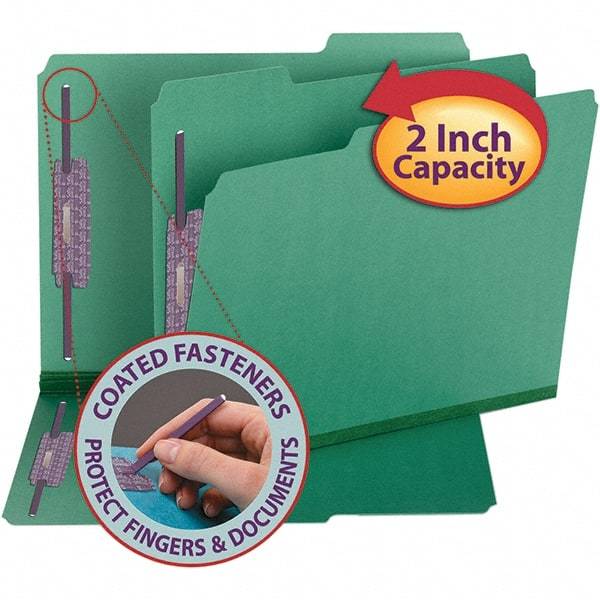 SMEAD - 11-3/4 x 9-1/2", Letter Size, Green, File Folders with Top Tab - 23 Point Stock, Assorted Tab Cut Location - Eagle Tool & Supply