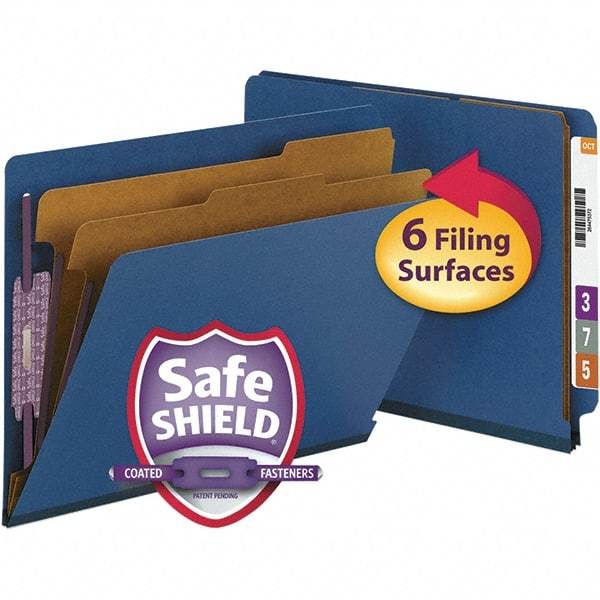 SMEAD - 12-1/4 x 9-1/2", Letter Size, Dark Blue, Classification Folders with End Tab Fastener - 23 Point Stock, Straight Tab Cut Location - Eagle Tool & Supply