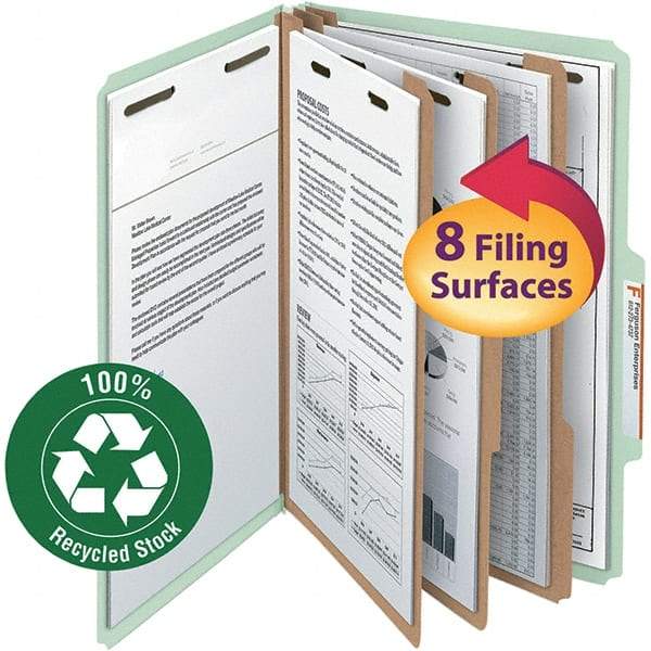 SMEAD - 14-5/8 x 9-1/2", Legal, Gray/Green, Classification Folders with Top Tab Fastener - 25 Point Stock, Right of Center Tab Cut Location - Eagle Tool & Supply
