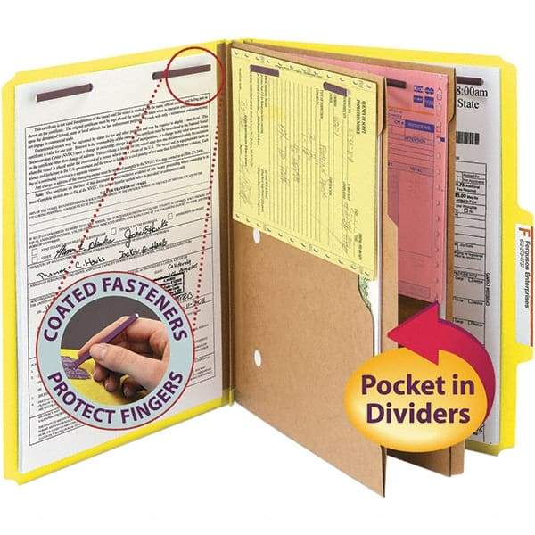 SMEAD - 11-5/8 x 9-1/2", Letter Size, Yellow, Classification Folders with Top Tab Fastener - 23 Point Stock, Right of Center Tab Cut Location - Eagle Tool & Supply