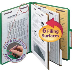 SMEAD - 11-5/8 x 9-1/2", Letter Size, Green, Classification Folders with Top Tab Fastener - 23 Point Stock, Right of Center Tab Cut Location - Eagle Tool & Supply