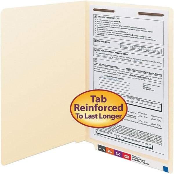 SMEAD - 15-1/4 x 9-1/2", Legal, Manila, File Folders with End Tab - 11 Point Stock, Straight Tab Cut Location - Eagle Tool & Supply