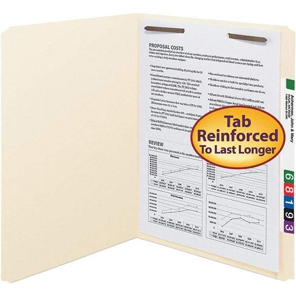 SMEAD - 11-5/8 x 9-1/2", Letter Size, Manila, File Folders with Top Tab - 11 Point Stock, Straight Tab Cut Location - Eagle Tool & Supply