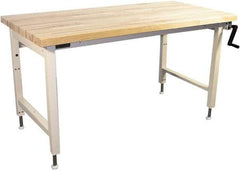 Proline - 72 Wide x 30" Deep x 42" High, Butcher Block Maple Workbench - Adjustable Height Legs, Beige - Eagle Tool & Supply