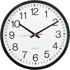 UNIVERSAL - 11-1/2 Inch Diameter, White Face, Dial Wall Clock - Analog Display, Black Case, Runs on AA Battery - Eagle Tool & Supply