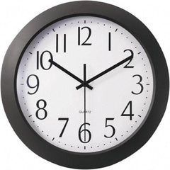 Universal One - 9-1/2 Inch Diameter, White Face, Dial Wall Clock - Analog Display, Black Case, Runs on AA Battery - Eagle Tool & Supply