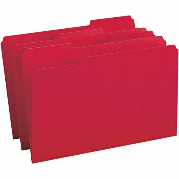 SMEAD - 14-5/8 x 9-1/2", Legal, Red, File Folders with Top Tab - 11 Point Stock, Assorted Tab Cut Location - Eagle Tool & Supply