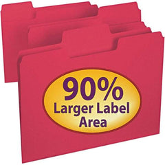SMEAD - 11-5/8 x 9-1/2", Letter Size, Red, File Folders with Top Tab - 11 Point Stock, Assorted Tab Cut Location - Eagle Tool & Supply
