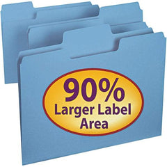 SMEAD - 11-5/8 x 9-1/2", Letter Size, Blue, File Folders with Top Tab - 11 Point Stock, Assorted Tab Cut Location - Eagle Tool & Supply