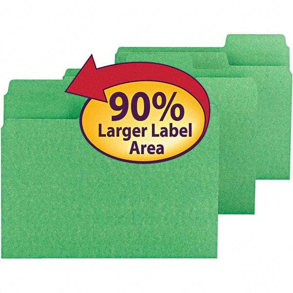 SMEAD - 11-5/8 x 9-1/2", Letter Size, Green, File Folders with Top Tab - 11 Point Stock, Assorted Tab Cut Location - Eagle Tool & Supply
