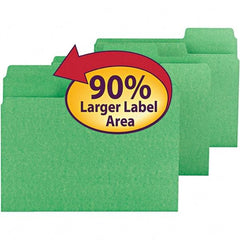 SMEAD - 11-5/8 x 9-1/2", Letter Size, Green, File Folders with Top Tab - 11 Point Stock, Assorted Tab Cut Location - Eagle Tool & Supply