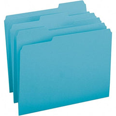 SMEAD - 11-5/8 x 9-1/2", Letter Size, Teal, File Folders with Top Tab - 11 Point Stock, Assorted Tab Cut Location - Eagle Tool & Supply