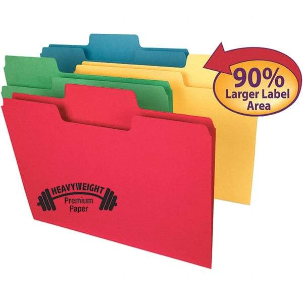SMEAD - 11-5/8 x 9-1/2", Letter Size, Assorted Colors, File Folders with Top Tab - 14 Point Stock, Assorted Tab Cut Location - Eagle Tool & Supply