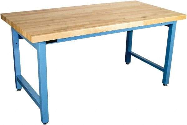 Proline - 72 Wide x 30" Deep x 36" High, Butcher Block Maple Workbench - Adjustable Height Legs, Blue - Eagle Tool & Supply