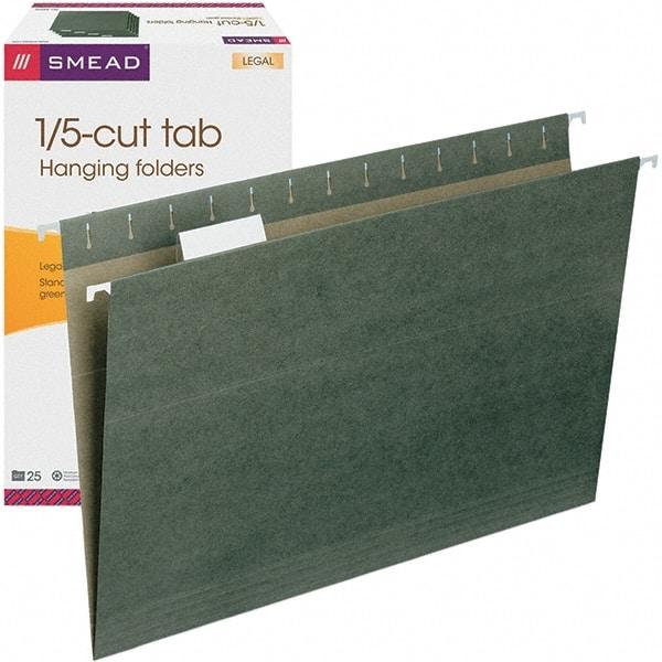 SMEAD - 14-5/8 x 9-1/2", Legal, Standard Green, Hanging File Folder - 11 Point Stock, 1/5 Tab Cut Location - Eagle Tool & Supply
