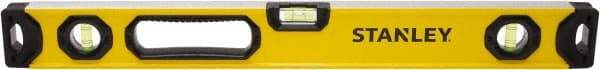 Stanley - 24" Long 3 Vial Box Beam Level - Aluminum, Yellow, 1 Level & 2 Plumb Vials - Eagle Tool & Supply