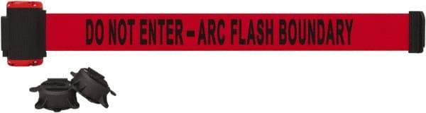 Banner Stakes - 7' Long x 2-1/2" Wide Nylon/Polyester Magnetic Wall Mount Barrier - Black on Red - Eagle Tool & Supply