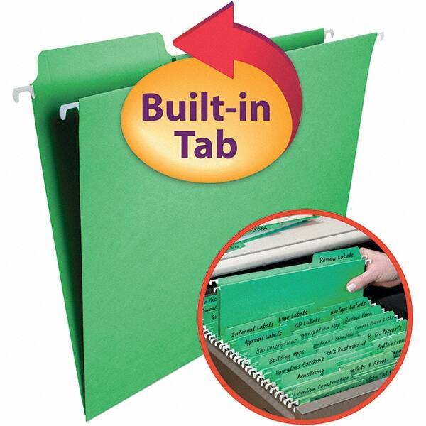 SMEAD - 12-1/4 x 9-1/2", Letter Size, Green, Hanging File Folder - 11 Point Stock, 1/3 Tab Cut Location - Eagle Tool & Supply