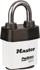 Master Lock - 1-1/8" Shackle Clearance, Keyed Different Padlock - 5/16" Shackle Diam, Laminated Steel - Eagle Tool & Supply