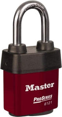 Master Lock - 1-1/2" Shackle Clearance, Keyed Different Padlock - 5/16" Shackle Diam, Laminated Steel - Eagle Tool & Supply