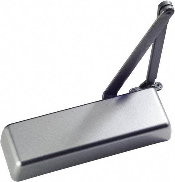 Ability One - 12" Closer Body Length, Institutional Grade 1 Door Closer Manual Damper - Aluminum Finish, Non-Handed - Eagle Tool & Supply