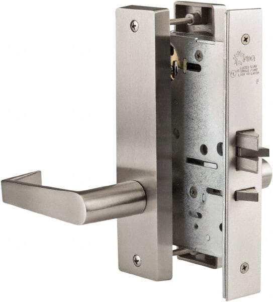 Ability One - Grade 1 Passage Lever Lockset - 2-3/4" Back Set, Zinc, Satin Stainless Steel Finish - Eagle Tool & Supply