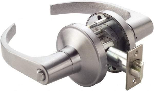 Ability One - Grade 1 Exit Door Lever Lockset - 2-3/4" Back Set, Zinc, Satin Chrome Finish - Eagle Tool & Supply