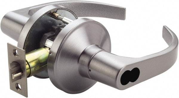 Ability One - Grade 1 Entry Lever Lockset - 2-3/4" Back Set, Zinc, Satin Chrome Finish - Eagle Tool & Supply