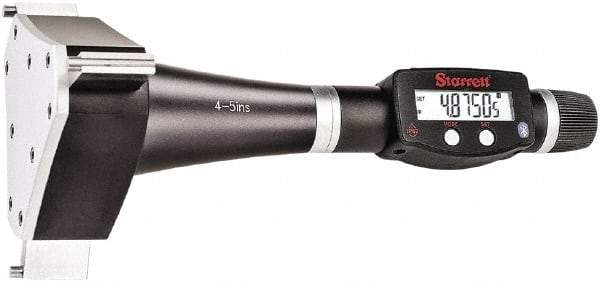 Starrett - 4" to 5", IP67, Carbide Face Electronic Inside Micrometer - 0.00005" Resolution, 0.00025" Accuracy, 4-1/2" Gage Depth - Eagle Tool & Supply
