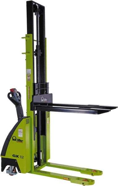 Vestil - 2,500 Lb Capacity, 89" Lift Height, Battery Operated Self-Propelled Electric Stacker - 45" Fork Length x 22" Fork Width - Eagle Tool & Supply