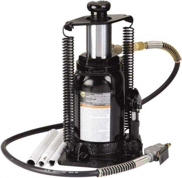Omega Lift Equipment - 20 Ton Capacity Hydraulic Bottle Jack - 9-5/8" to 18-7/8" High, 9-1/4" Piston Stroke, 6" Screw Length, 6-3/4" Long x 9" Wide Base - Eagle Tool & Supply