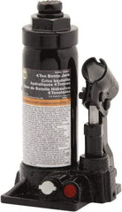 Omega Lift Equipment - 4 Ton Capacity Hydraulic Bottle Jack - 8-1/8" to 15-1/2" High, 7-3/8" Piston Stroke, 2" Screw Length, 3-7/8" Long x 4-1/4" Wide Base - Eagle Tool & Supply
