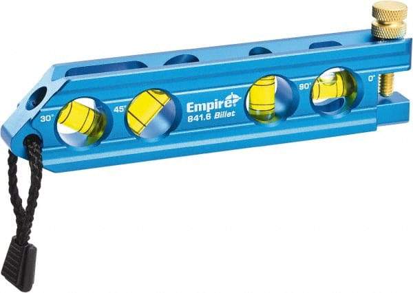 Empire Level - Magnetic 6" Long 4 Vial Torpedo Level - Metal, Blue, 1 Level, 1 Plumb & 1 30° & 1 45° Vials - Eagle Tool & Supply